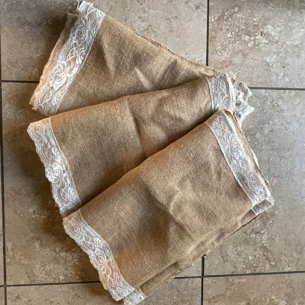 3 Hobby Lobby Jute Burlap Table Runner Lace Trim Wedding Rustic Farmhouse 19x88